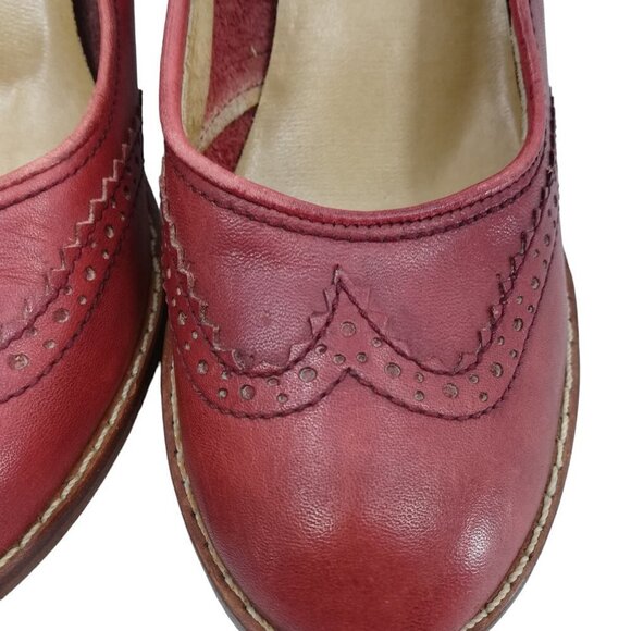 Vintage Nobils Wingtip Red Heels Pumps Size 7.5 M Red Leather Classic 70s - Picture 12 of 12